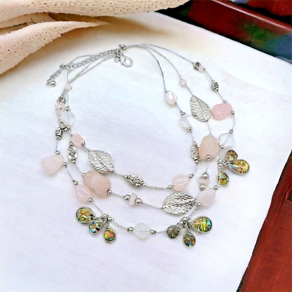 Chico's Statement Necklace Multi Layer Abalone St… - image 1